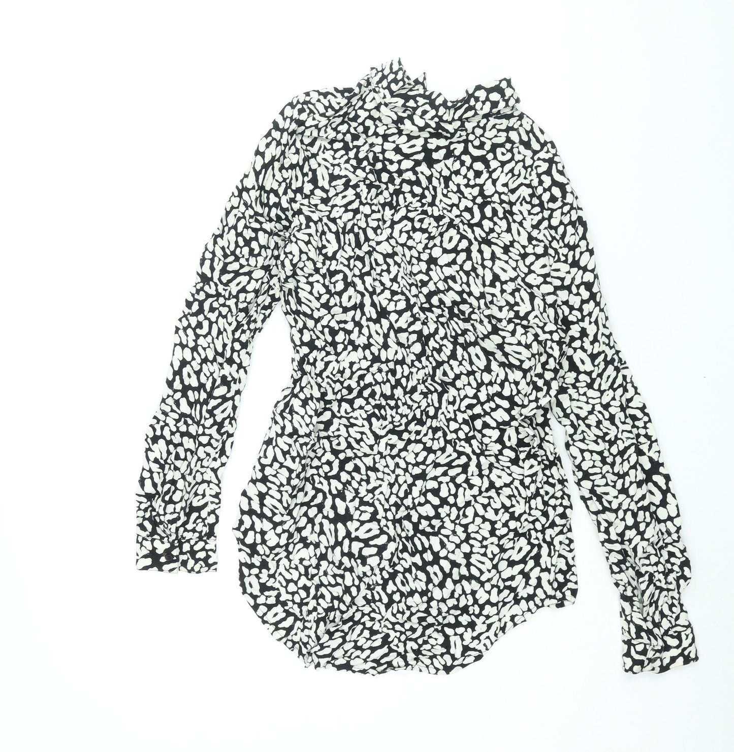 Marks and Spencer Womens Black Animal Print Viscose Basic Button-Up Size 8 Collared - Leopard Print