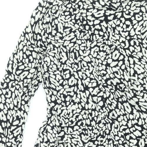 Marks and Spencer Womens Black Animal Print Viscose Basic Button-Up Size 8 Collared - Leopard Print