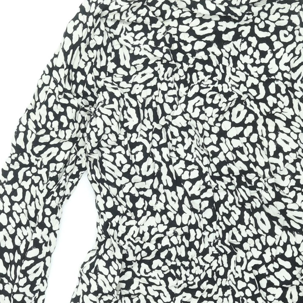 Marks and Spencer Womens Black Animal Print Viscose Basic Button-Up Size 8 Collared - Leopard Print