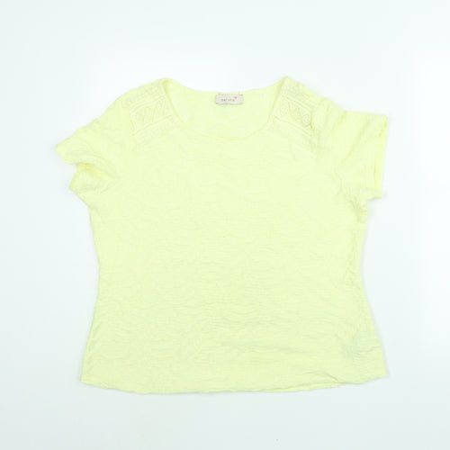 Per Una Womens Yellow Polyester Basic Blouse Size 16 Round Neck - Lace Detail Textured