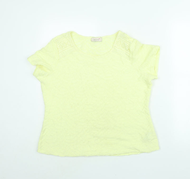 Per Una Womens Yellow Polyester Basic Blouse Size 16 Round Neck - Lace Detail Textured