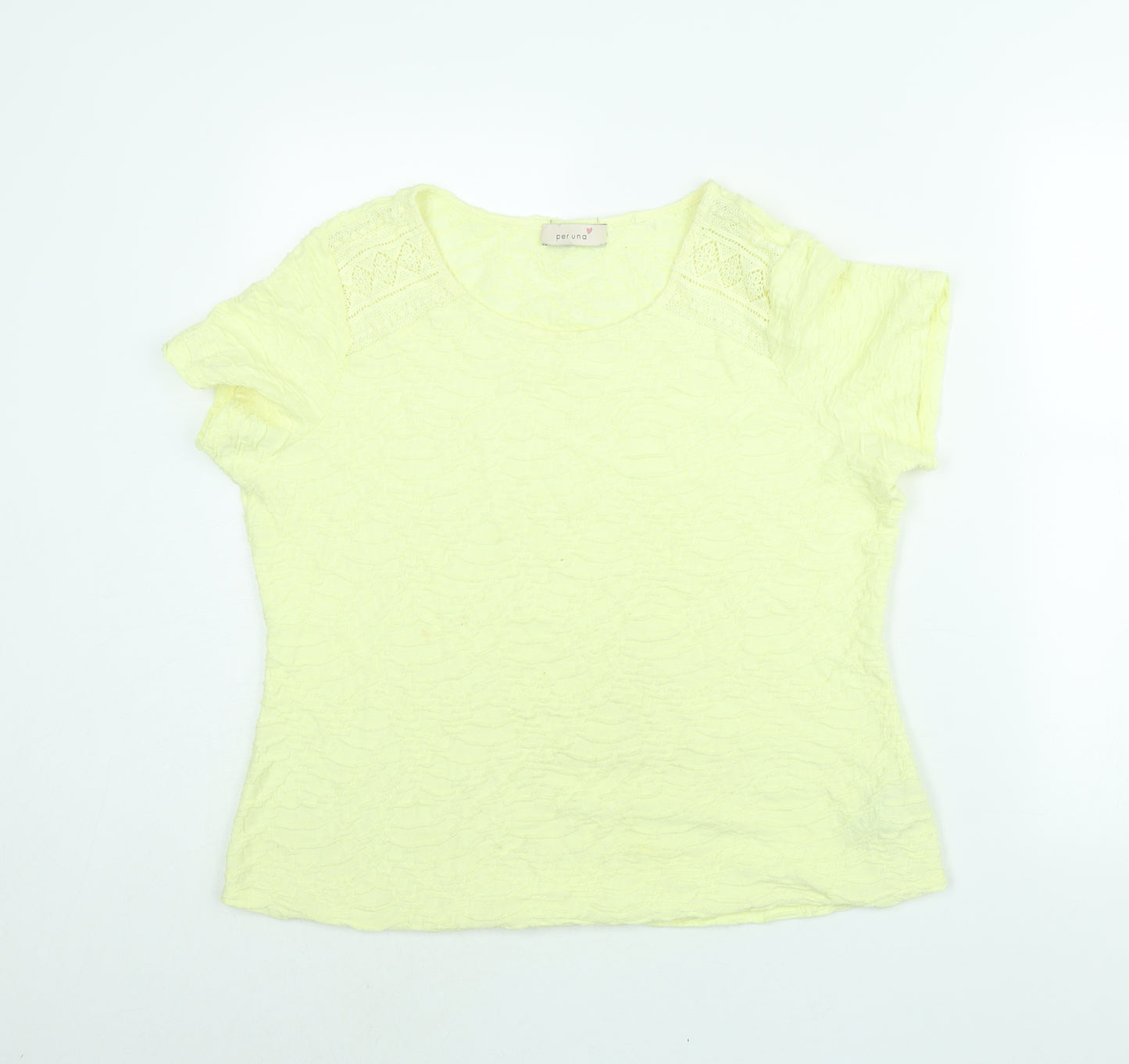 Per Una Womens Yellow Polyester Basic Blouse Size 16 Round Neck - Lace Detail Textured