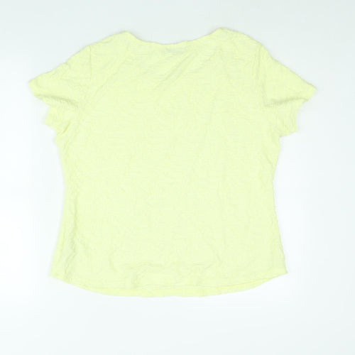 Per Una Womens Yellow Polyester Basic Blouse Size 16 Round Neck - Lace Detail Textured