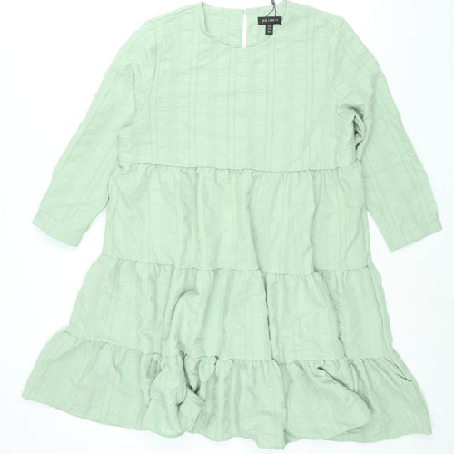 QED London Womens Green Polyester Shift Size M Round Neck Button - Smocked