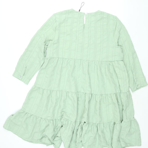 QED London Womens Green Polyester Shift Size M Round Neck Button - Smocked