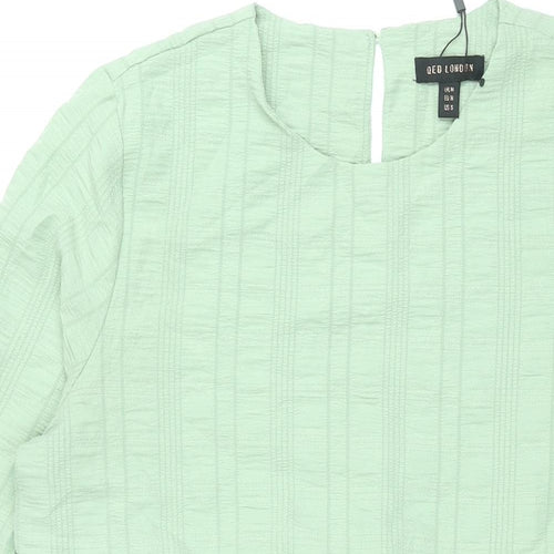 QED London Womens Green Polyester Shift Size M Round Neck Button - Smocked