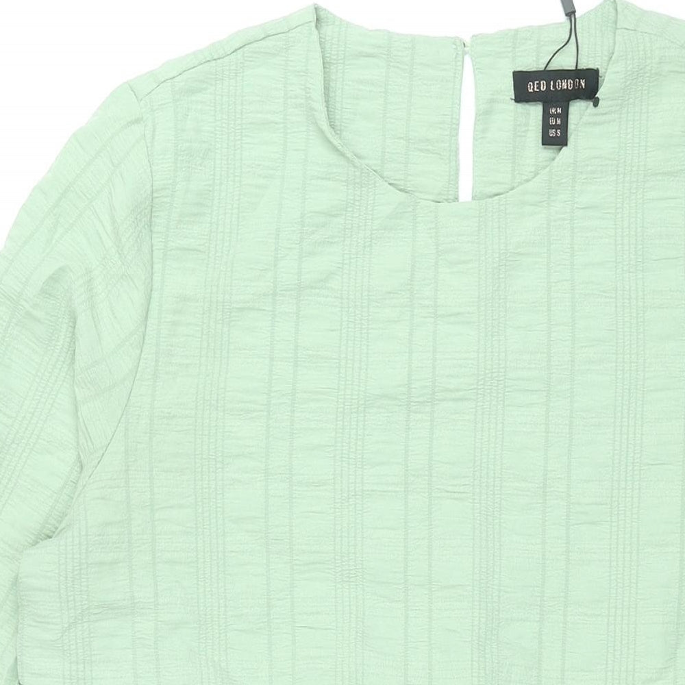 QED London Womens Green Polyester Shift Size M Round Neck Button - Smocked