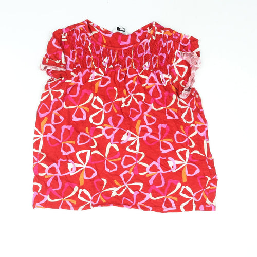 NEXT Womens Red Geometric Cotton Basic Blouse Size 12 Round Neck