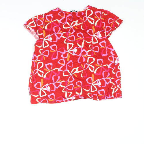 NEXT Womens Red Geometric Cotton Basic Blouse Size 12 Round Neck