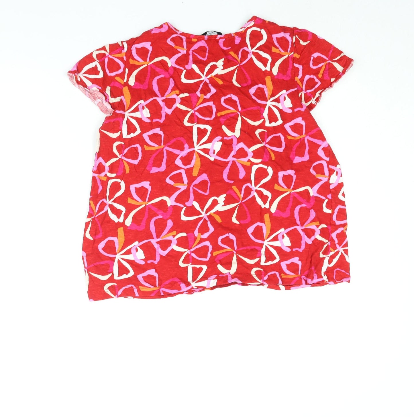 NEXT Womens Red Geometric Cotton Basic Blouse Size 12 Round Neck