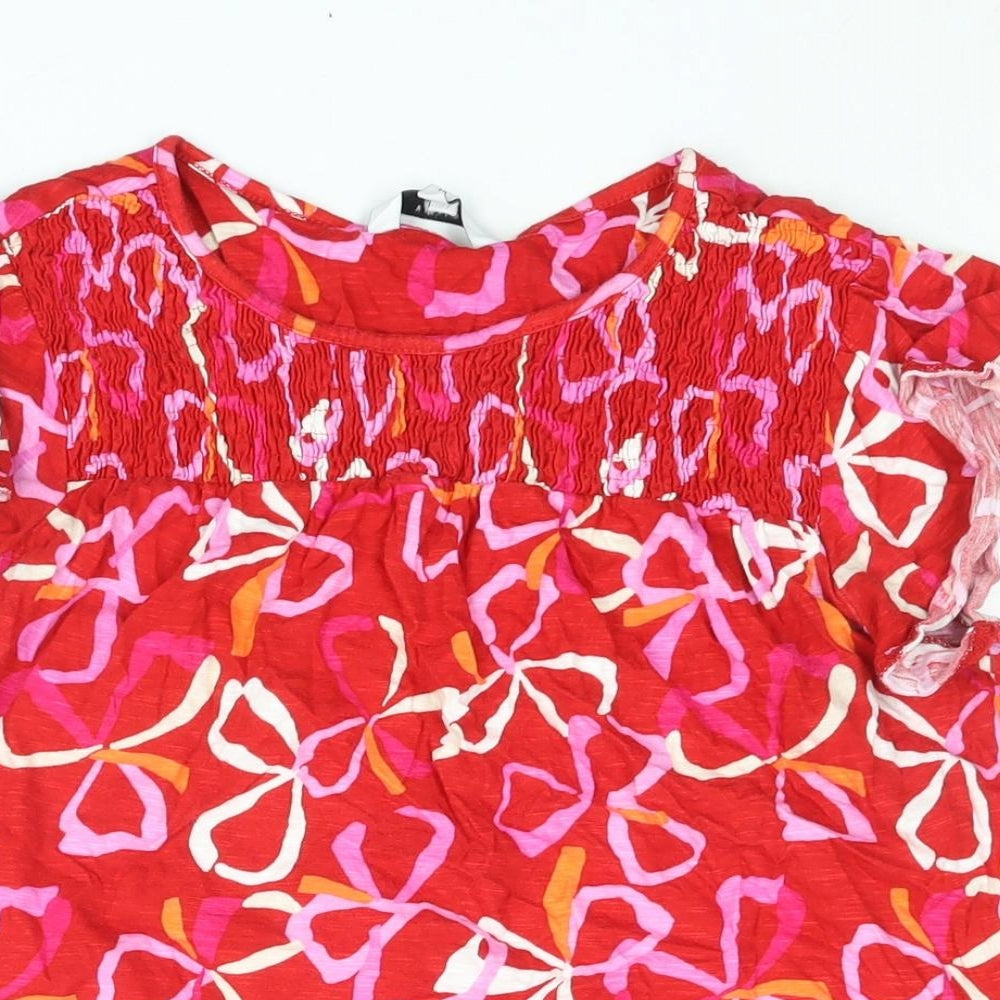 NEXT Womens Red Geometric Cotton Basic Blouse Size 12 Round Neck