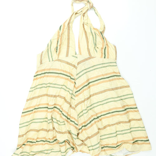 Zara Womens Yellow Striped Linen Fit & Flare Size 2XL Halter Zip