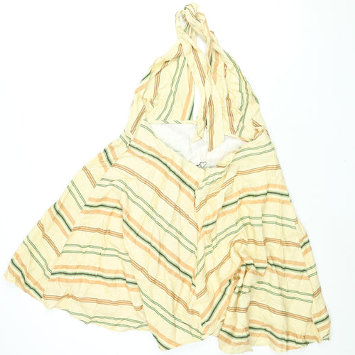 Zara Womens Yellow Striped Linen Fit & Flare Size 2XL Halter Zip