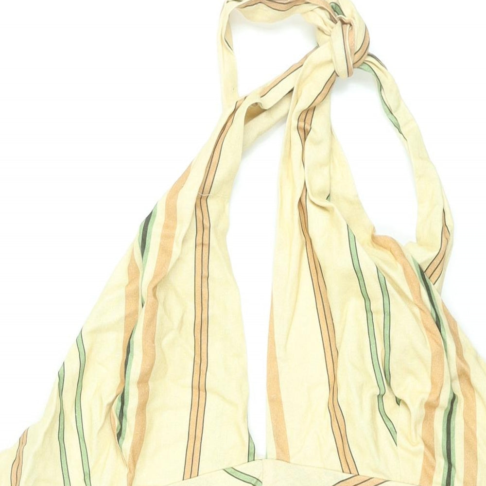 Zara Womens Yellow Striped Linen Fit & Flare Size 2XL Halter Zip