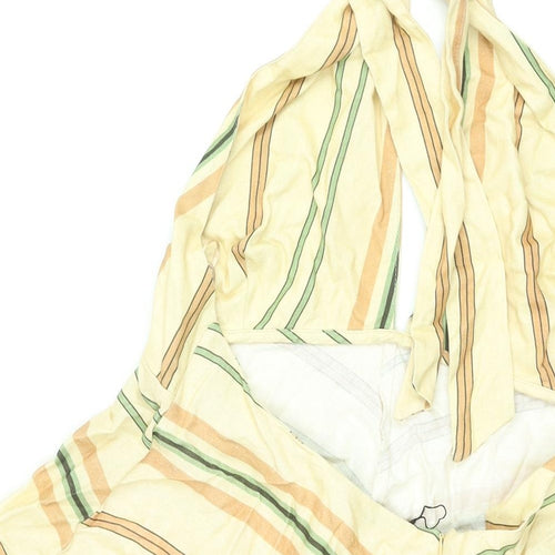Zara Womens Yellow Striped Linen Fit & Flare Size 2XL Halter Zip