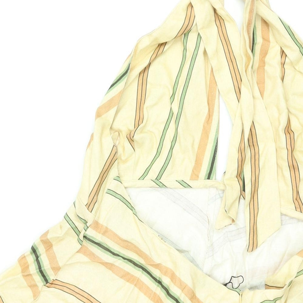 Zara Womens Yellow Striped Linen Fit & Flare Size 2XL Halter Zip