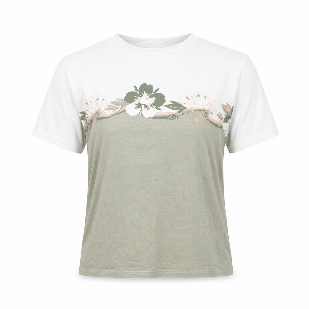 Front view of Bonmarché women’s white colourblock polyester basic t-shirt, size S, round neck - floral print