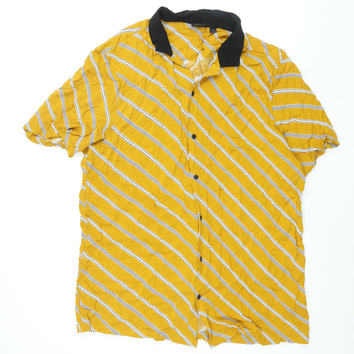 ASOS Mens Yellow Striped Viscose Button-Up Size 2XL Collared Button