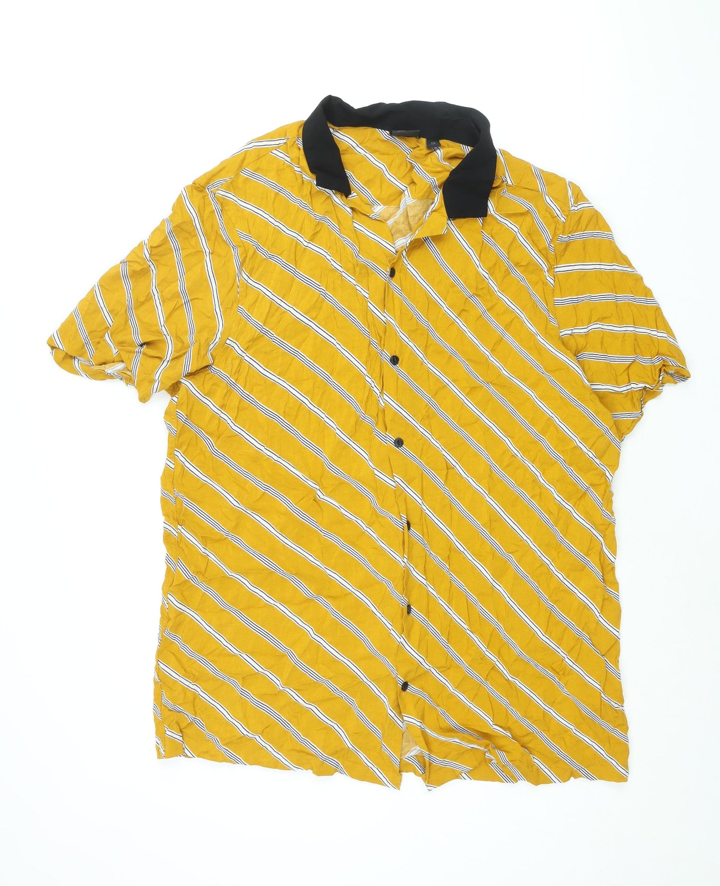 ASOS Mens Yellow Striped Viscose Button-Up Size 2XL Collared Button