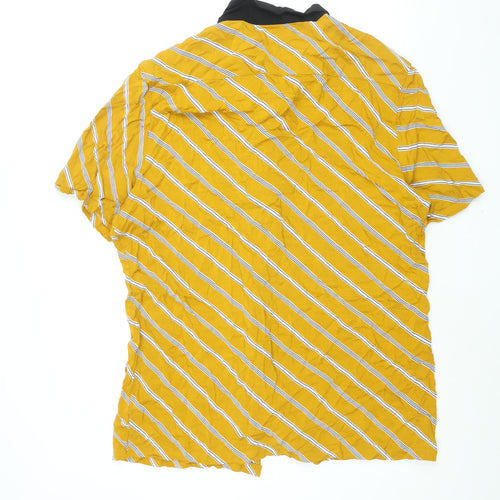 ASOS Mens Yellow Striped Viscose Button-Up Size 2XL Collared Button