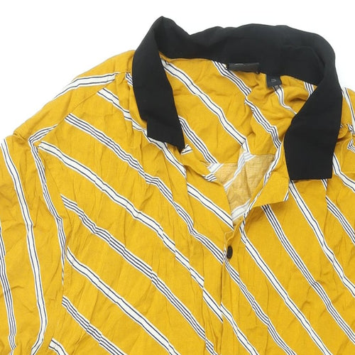 ASOS Mens Yellow Striped Viscose Button-Up Size 2XL Collared Button