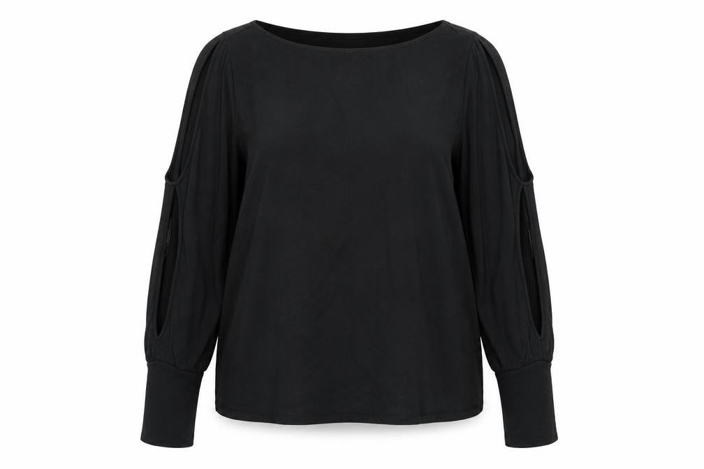 Front view of Very women’s black modal basic blouse, size UK 14, round neck - sleeve cut out