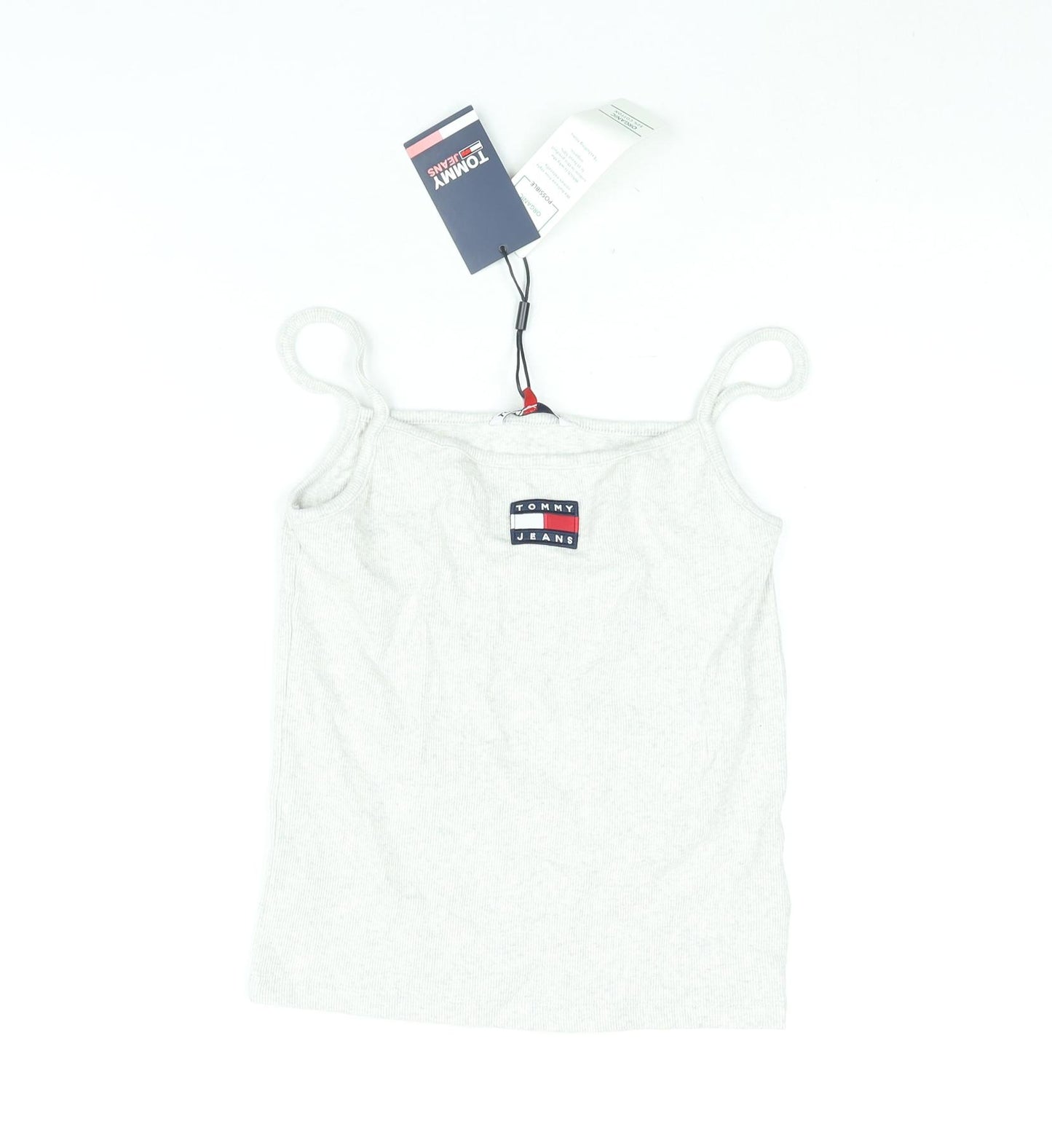 Tommy Hilfiger Womens Grey Cotton Basic T-Shirt Size M Square Neck - Logo