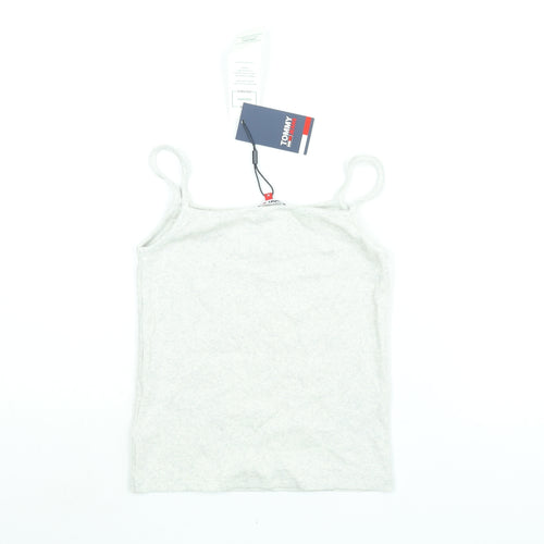 Tommy Hilfiger Womens Grey Cotton Basic T-Shirt Size M Square Neck - Logo