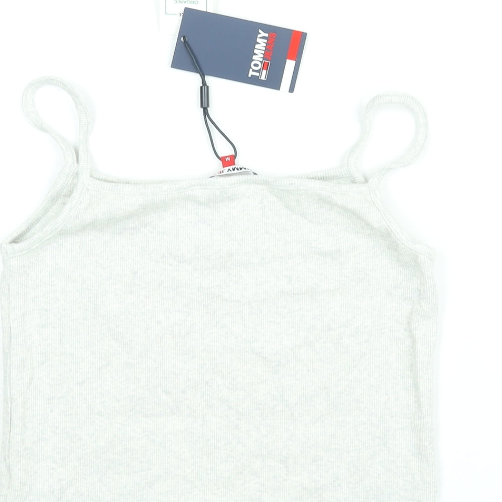 Tommy Hilfiger Womens Grey Cotton Basic T-Shirt Size M Square Neck - Logo