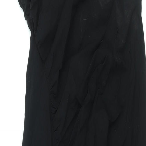 Zara Womens Black Viscose Maxi Size M One Shoulder Zip - Rouched Front Slit