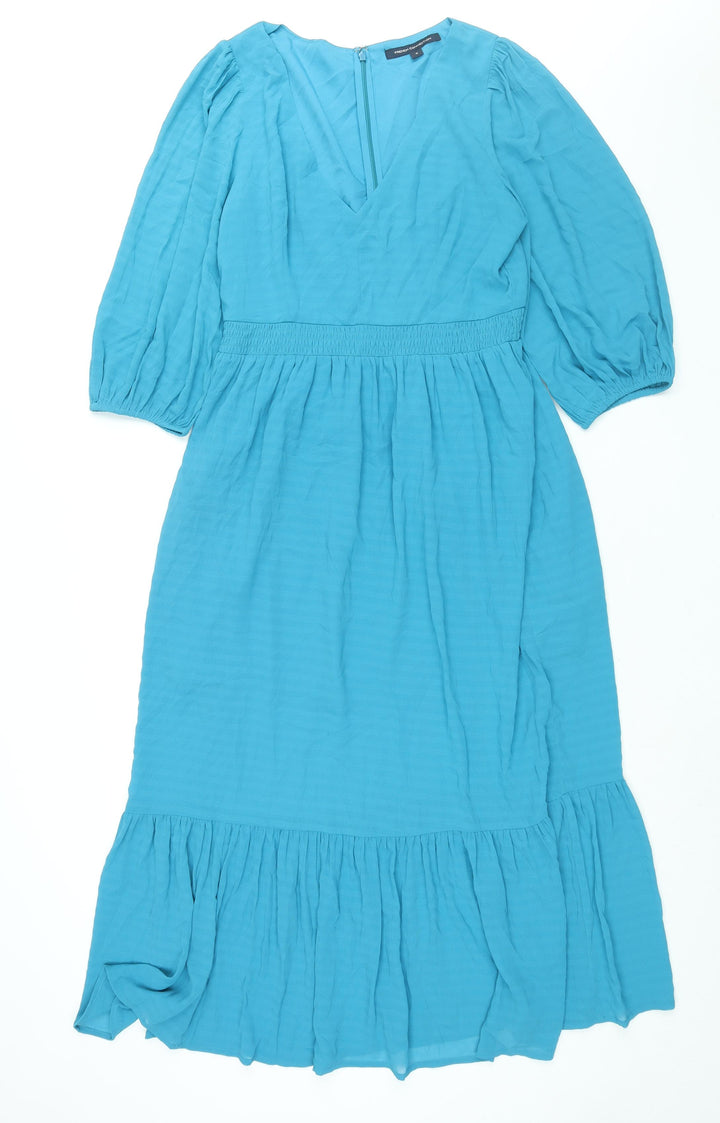 French Connection Womens Blue Polyester Maxi Size M V-Neck Zip