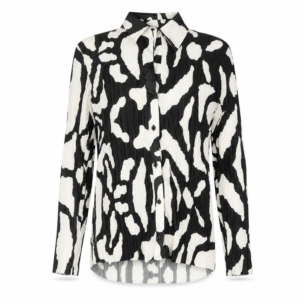 Missguided Womens Black Geometric Polyester Basic Button-Up Size 8 Collared - Plisse