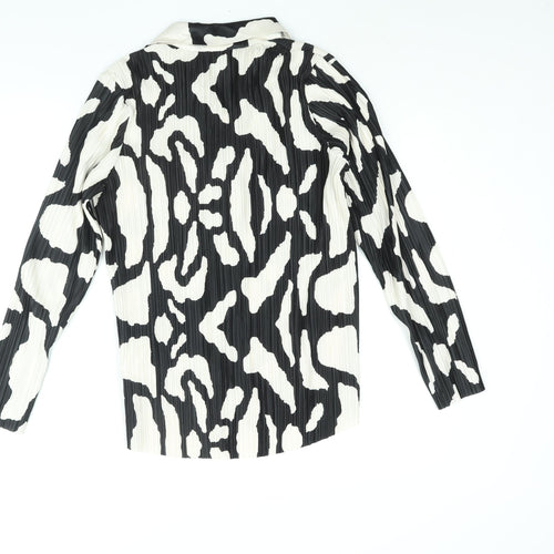 Missguided Womens Black Geometric Polyester Basic Button-Up Size 8 Collared - Plisse