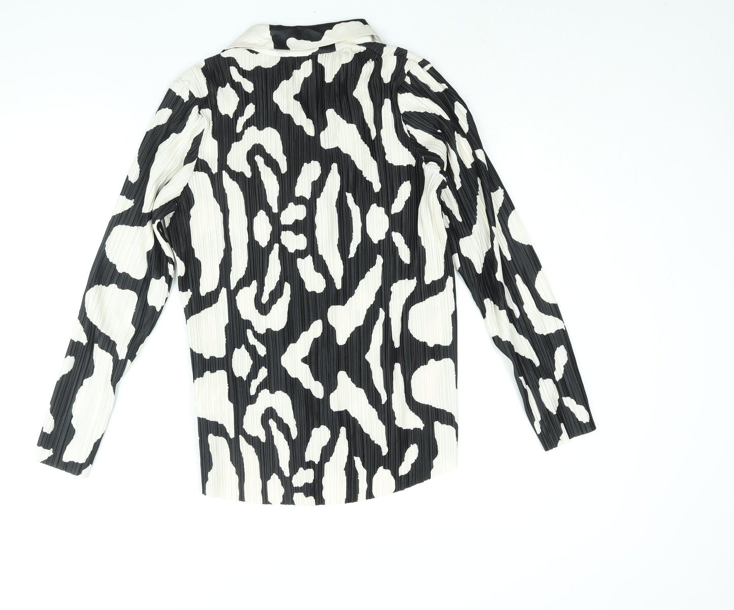 Missguided Womens Black Geometric Polyester Basic Button-Up Size 8 Collared - Plisse