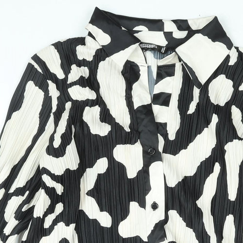Missguided Womens Black Geometric Polyester Basic Button-Up Size 8 Collared - Plisse