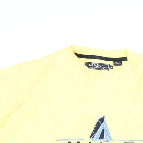 Maine New England Mens Yellow Cotton T-Shirt Size M Crew Neck - Embroidered Logo