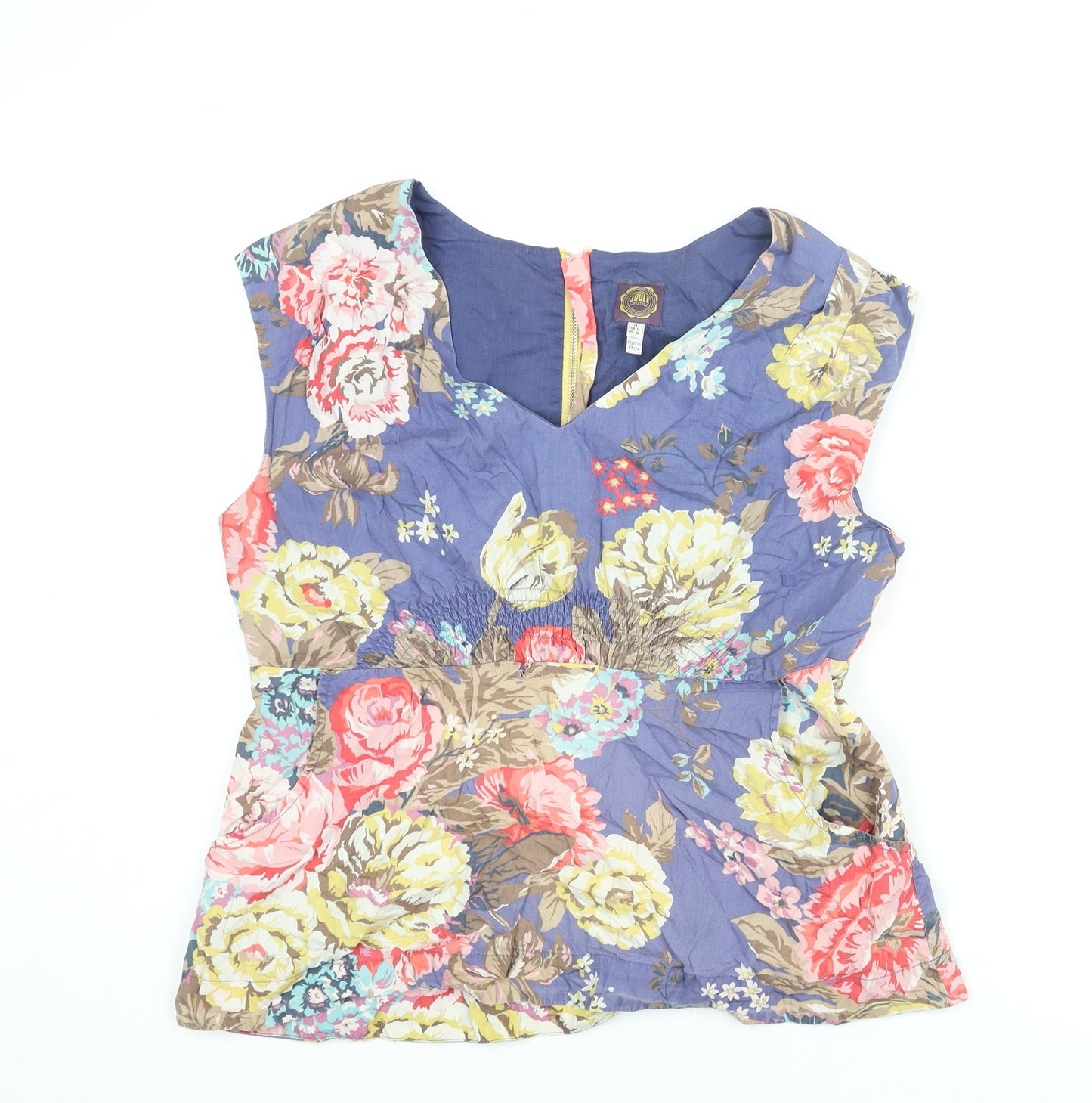 Joules Womens Multicoloured Floral Cotton Camisole Blouse Size 14 V-Neck