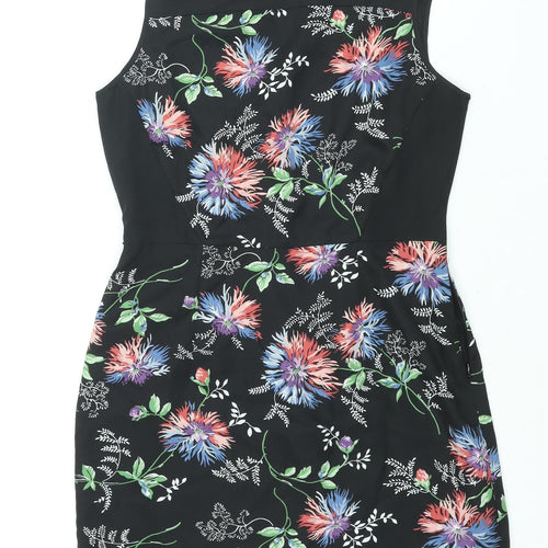Oasis Womens Black Floral Polyester Shift Size 10 Round Neck Zip
