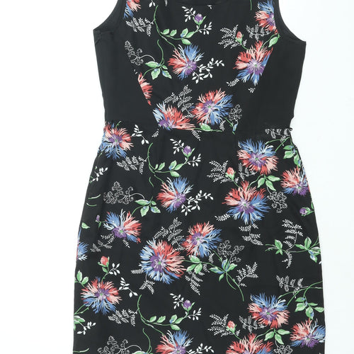 Oasis Womens Black Floral Polyester Shift Size 10 Round Neck Zip