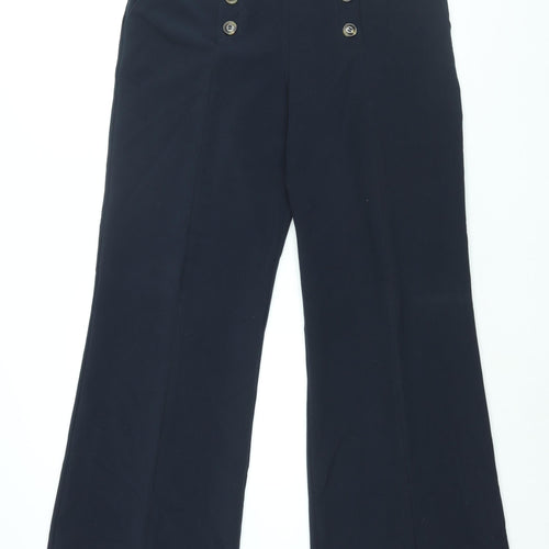 New Look Womens Blue Polyester Trousers Size 16 L31 in Regular Zip - Button Detail