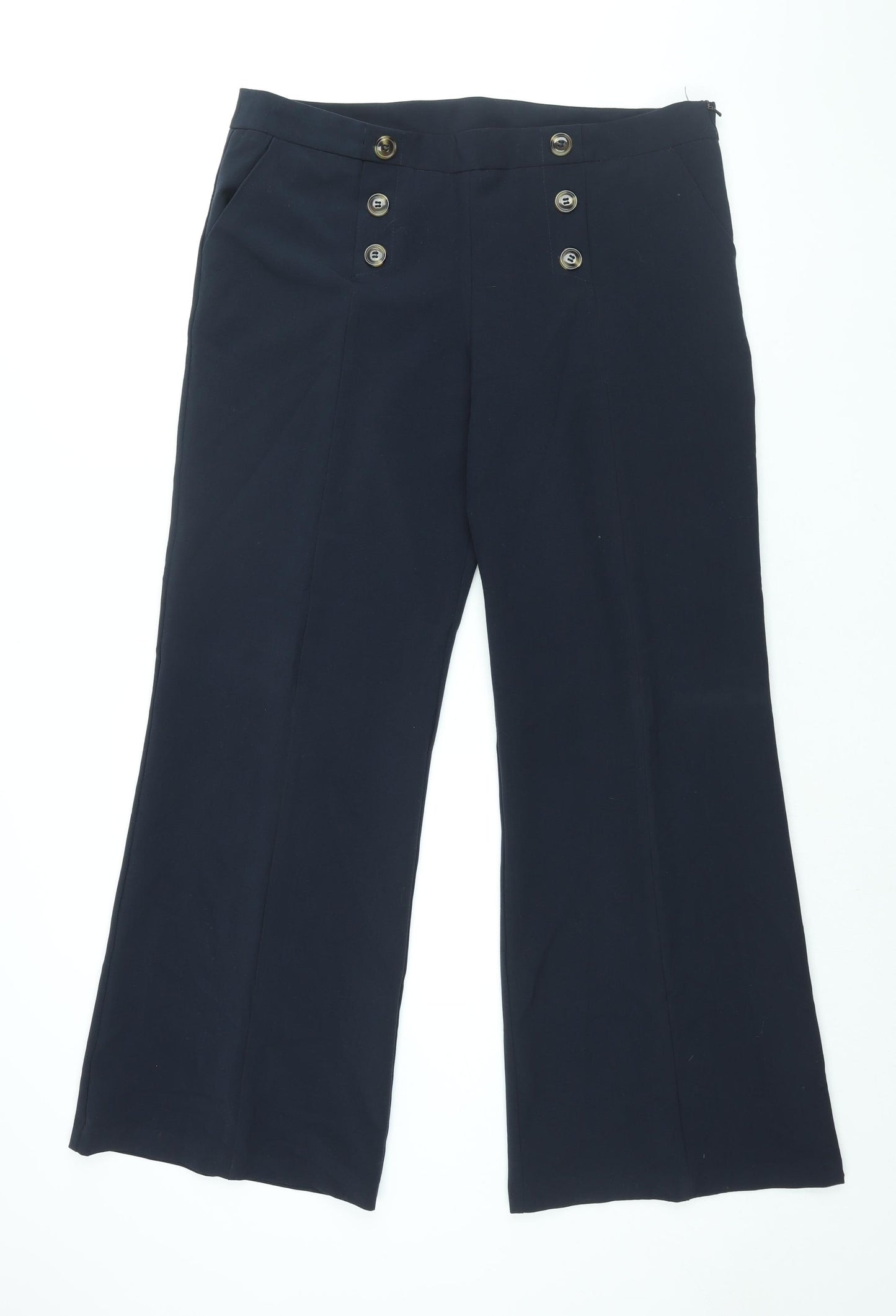 New Look Womens Blue Polyester Trousers Size 16 L31 in Regular Zip - Button Detail