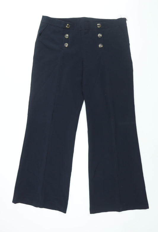 New Look Womens Blue Polyester Trousers Size 16 L31 in Regular Zip - Button Detail