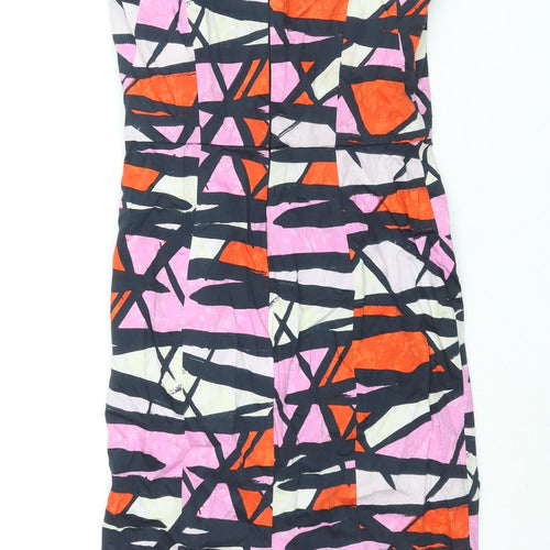 French Connection Womens Multicoloured Geometric Cotton Pencil Dress Size 6 V-Neck Zip
