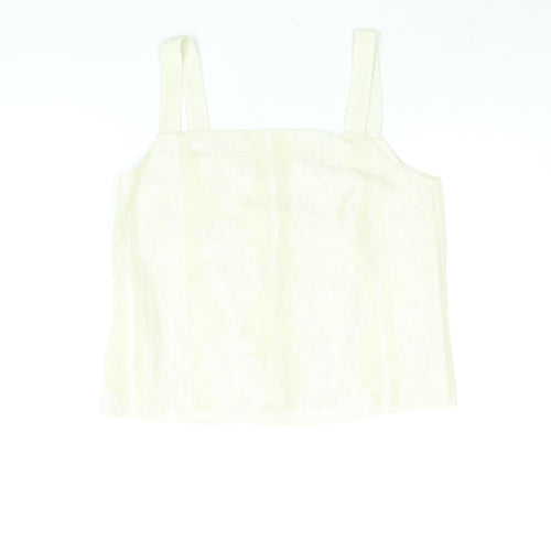 Roman Womens Ivory Geometric Polyester Camisole Blouse Size 14 Square Neck