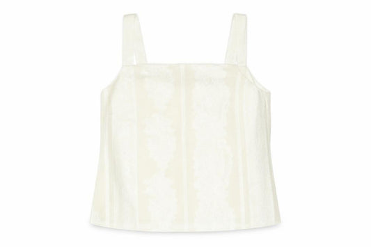 Front view of Roman women’s ivory geometric polyester camisole blouse, size UK 14, square neck