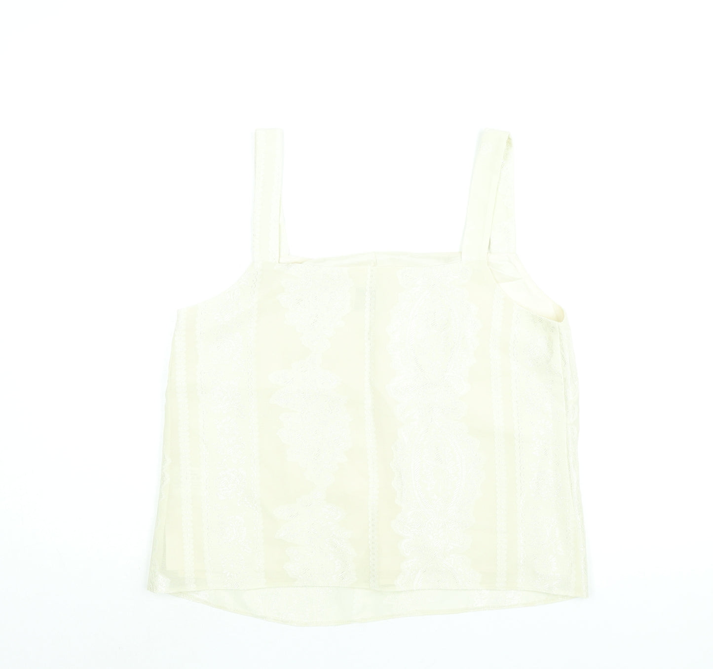 Roman Womens Ivory Geometric Polyester Camisole Blouse Size 14 Square Neck