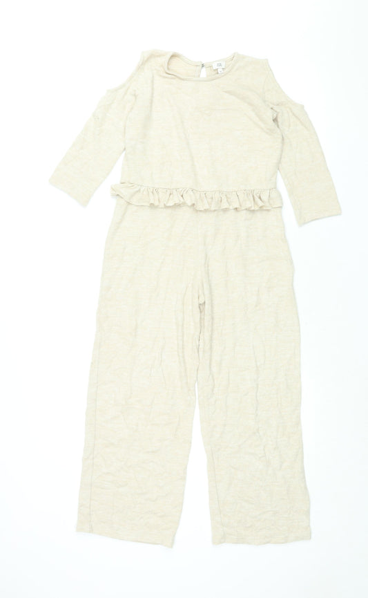 River Island Girls Beige Polyester Jumpsuit One-Piece Size 9-10 Years L25 in Button - Frill