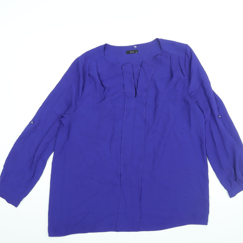 M&Co Womens Blue Polyester Basic Blouse Size 14 V-Neck