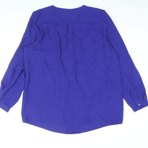 M&Co Womens Blue Polyester Basic Blouse Size 14 V-Neck