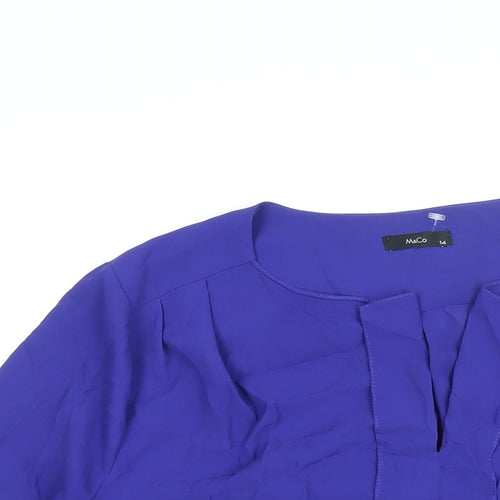 M&Co Womens Blue Polyester Basic Blouse Size 14 V-Neck